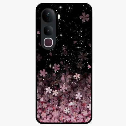 Small Starry Flowers Glass Case showing flat back view with delicate starry floral artwork and glossy glass finish.