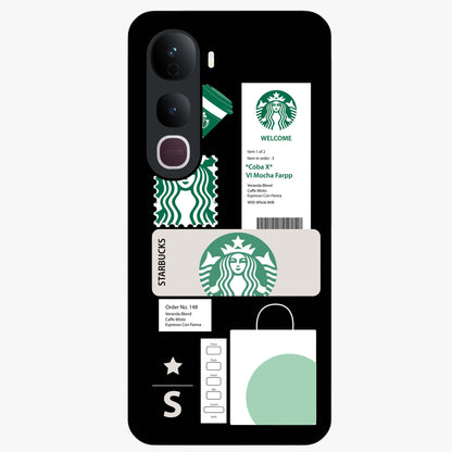 Starbucks Mocha Glass Case showing flat back view with coffee inspired artwork and glossy glass finish.
