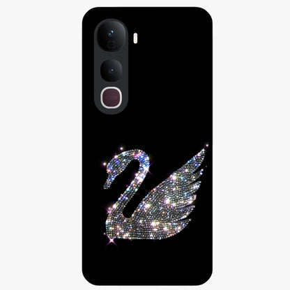 Starlit Swan Grace Glass Case showing flat back view with graceful swan artwork under starry sky and glossy glass finish.