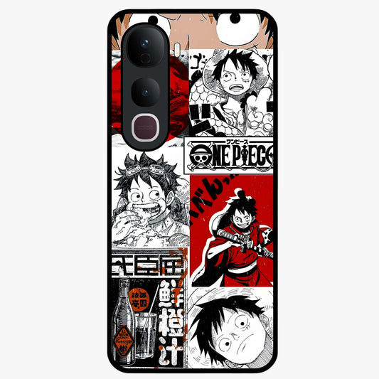 Strawhat Chaos Panels Glass Case showing flat back view with anime inspired chaos panel artwork and glossy glass finish.