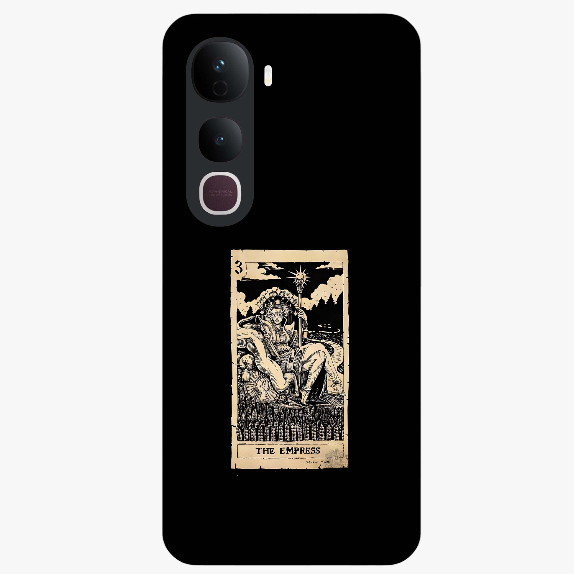 The Empress Glass Case showing flat back view with regal feminine artwork and glossy glass finish.