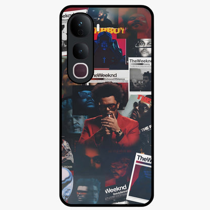 The Weeknd Glass Case showing flat back view with music inspired artistic portrait artwork and glossy glass finish.
