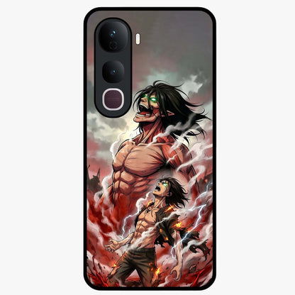 Titan Awakening Fury Glass Case showing flat back view with powerful titan inspired artwork and glossy glass finish.