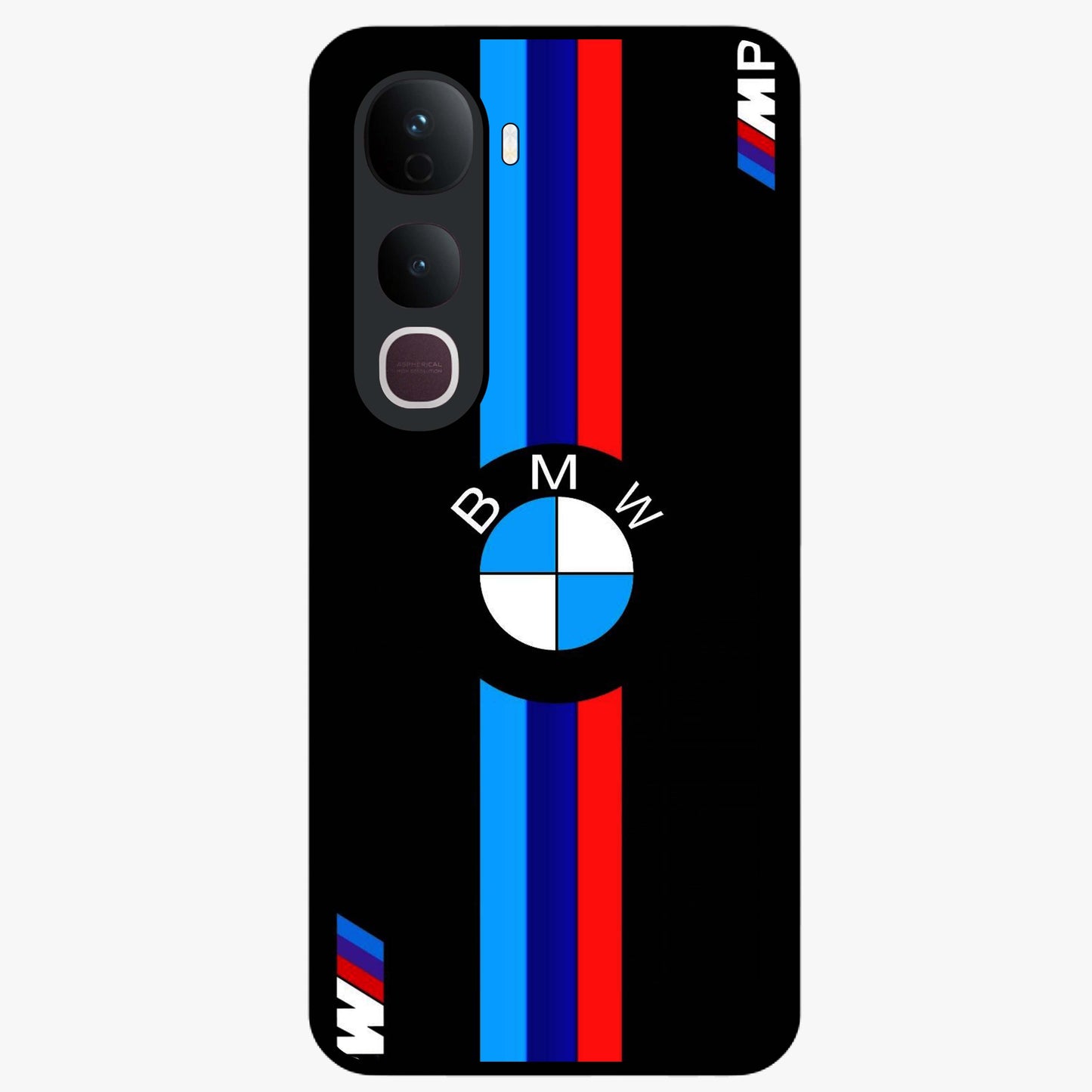 Turbo BMW Beast Glass Case showing flat back view with high performance sports car artwork and glossy glass finish.