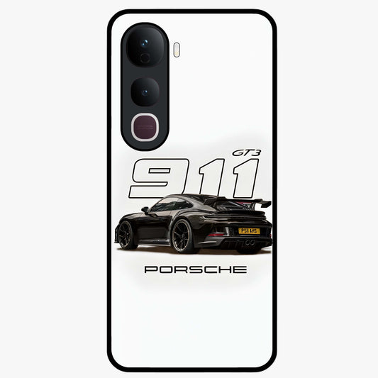 Turbo Legacy Icon Glass Case showing flat back view with iconic sports car inspired artwork and glossy glass finish.