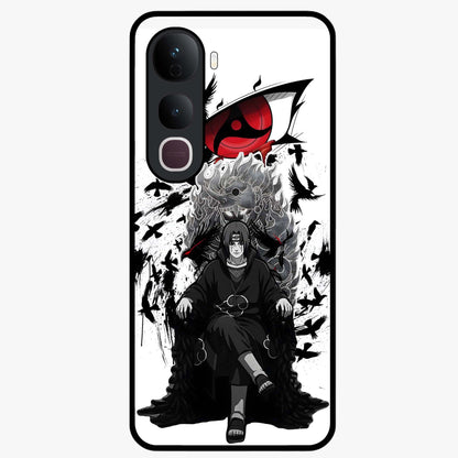 Uchiha Shadow Throne Glass Case showing flat back view with cosmic underwater themed artwork and glossy glass finish.