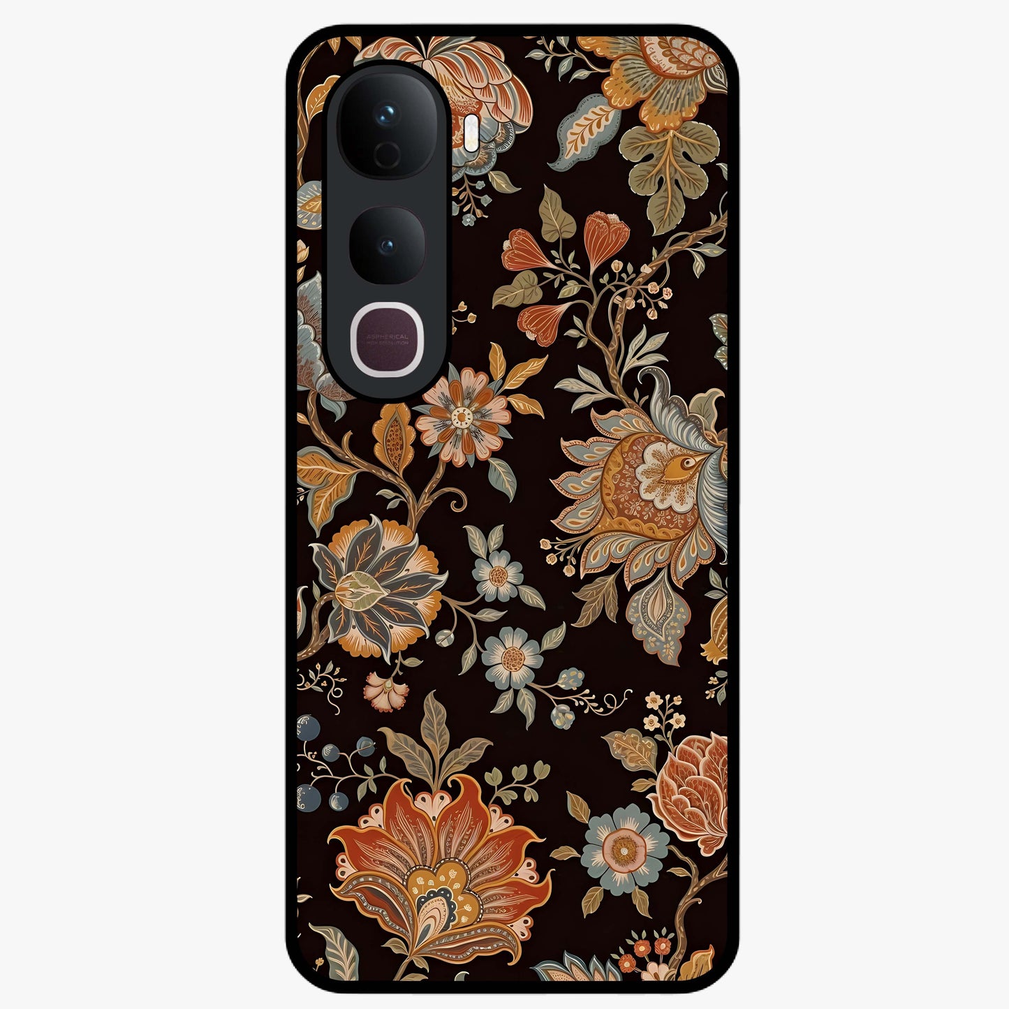 Vintage Floral Dream Glass Case showing flat back view with classic floral artwork and glossy glass finish.