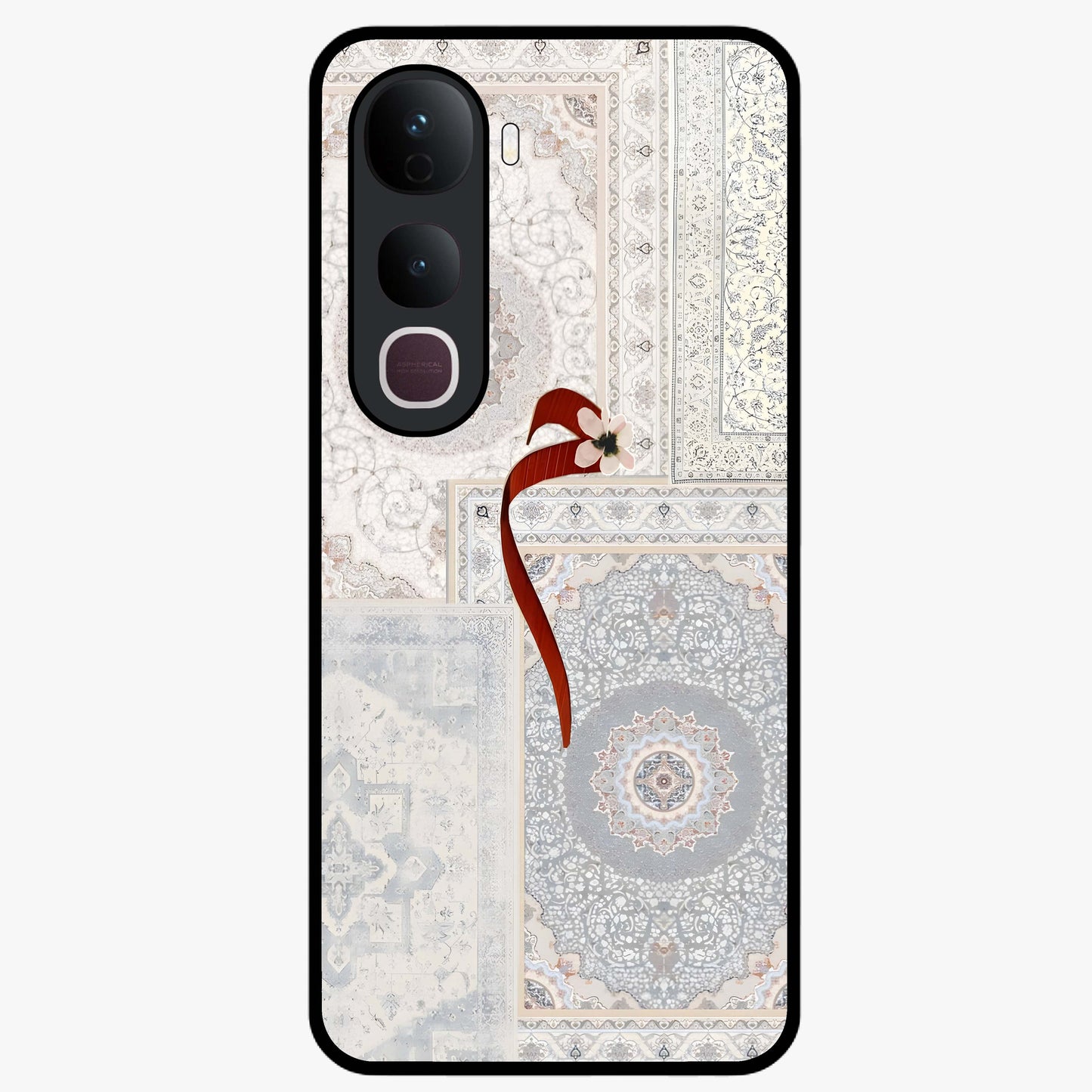 White Aesthetic Bow Glass Case showing flat back view with minimal bow artwork and glossy glass finish.