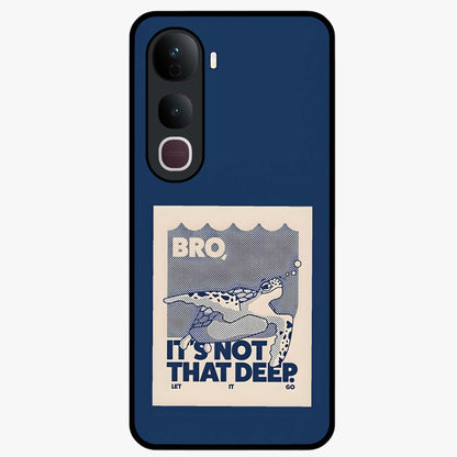 Worry Less Swim Glass Case showing flat back view with playful motivational artwork and glossy glass finish.