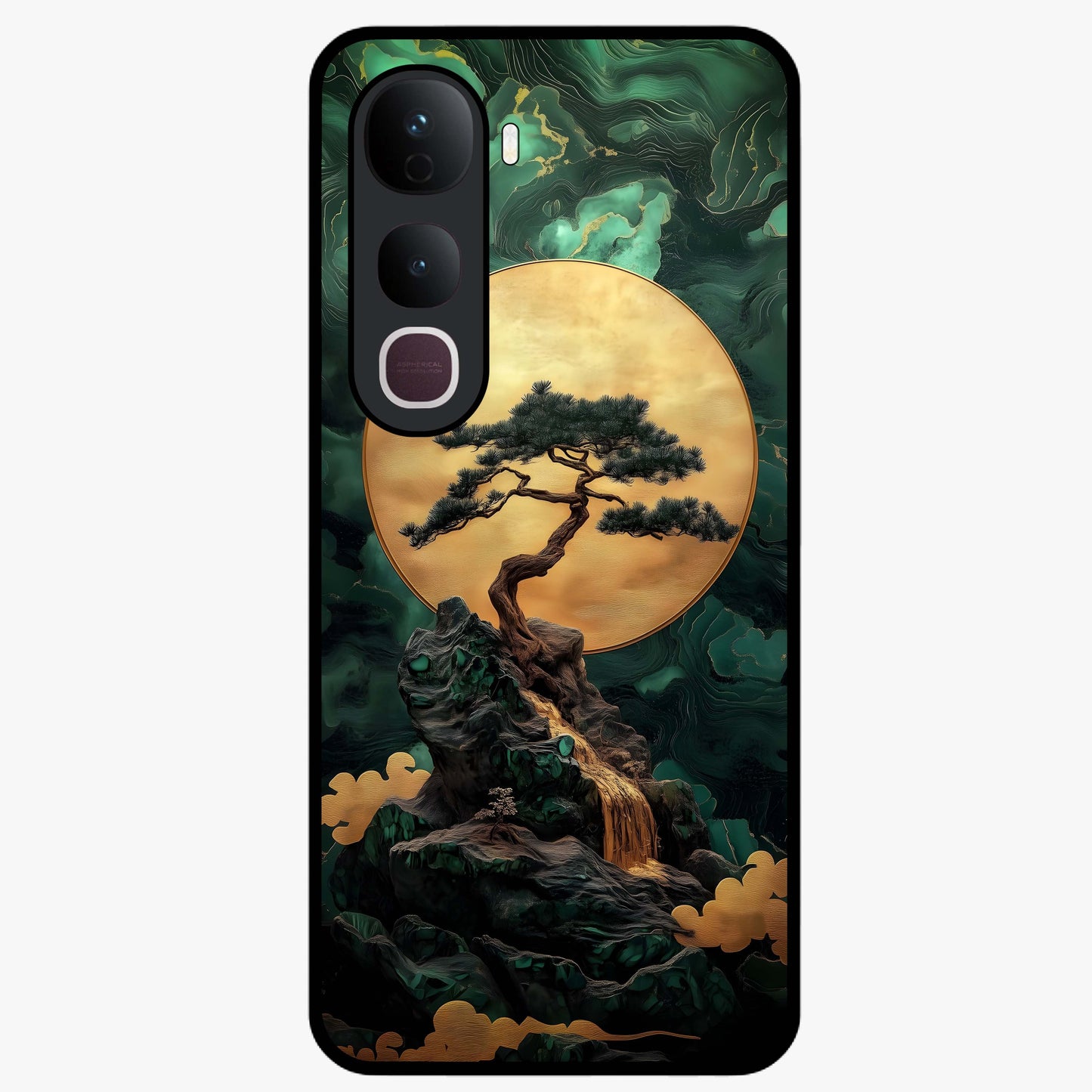 Zen Moon Rise Glass Case showing flat back view with calm moonrise artwork and glossy glass finish.