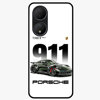 911 Turbo Dominance Glass Case showing clean flat back view with bold 911 sports car artwork and glossy glass finish.