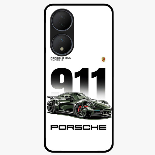 911 Turbo Dominance Glass Case showing clean flat back view with bold 911 sports car artwork and glossy glass finish.