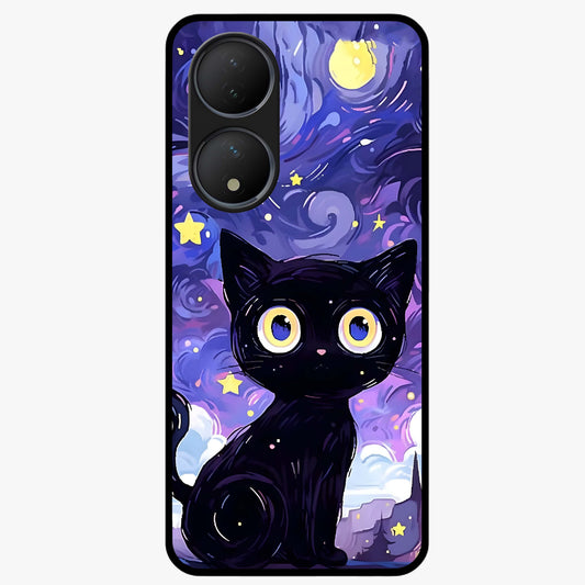 Abstract Cat Art Glass Case showing flat back view with artistic cat illustration and glossy glass finish.