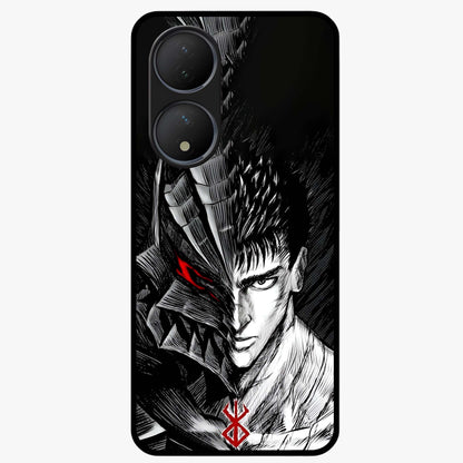 Berserker Blood Oath Glass Case showing flat back view with fierce warrior inspired artwork and glossy glass finish.