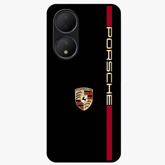Black Minimal Porsche Glass Case showing flat back view with sleek minimal sports car artwork and glossy glass finish.