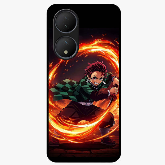 Blazing Sword Resolve Glass Case showing flat back view with fiery sword artwork and glossy glass finish.