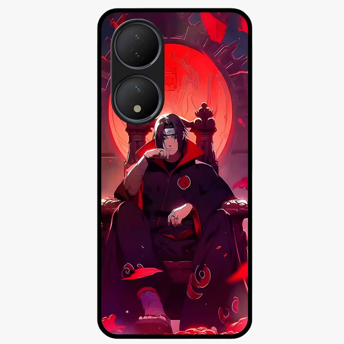Blood Moon Sovereign Glass Case showing flat back view with mystical blood moon artwork and glossy glass finish.