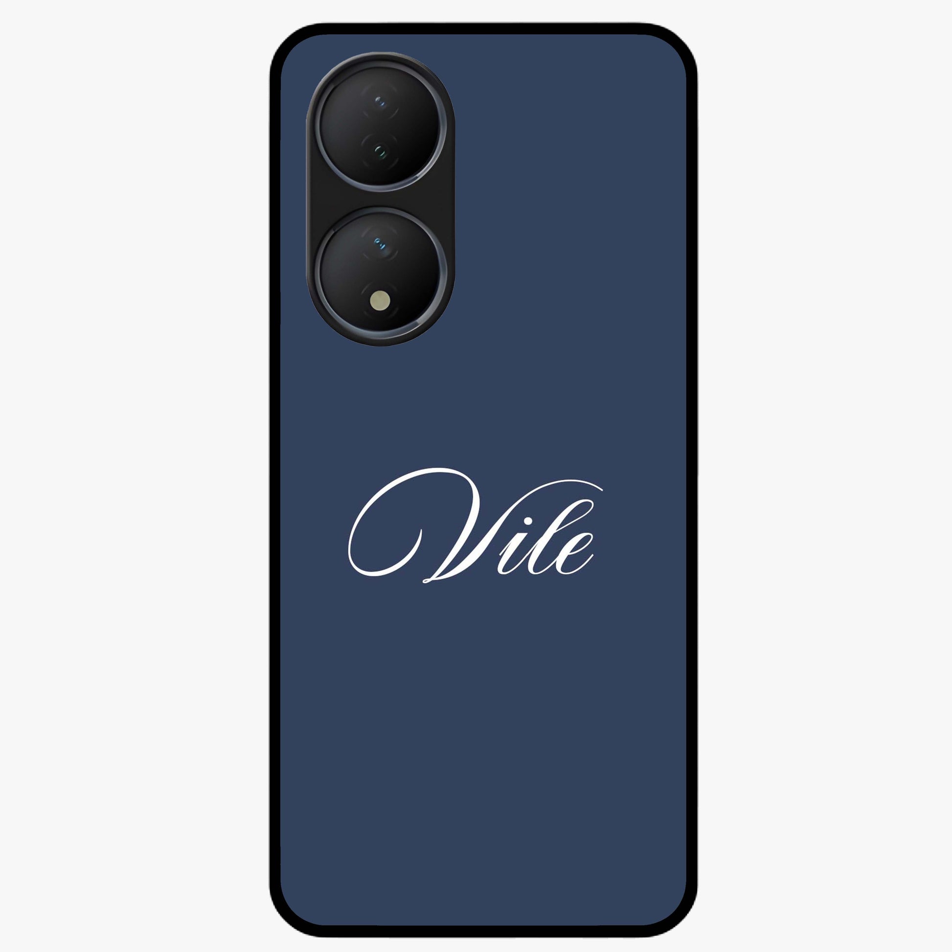 Blue Background Personalized Custom Name Glass Case showing flat back view with minimal blue background and custom name design.