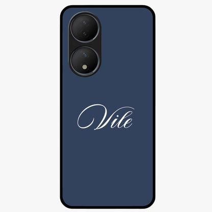 Blue Background Personalized Custom Name Glass Case showing flat back view with minimal blue background and custom name design.