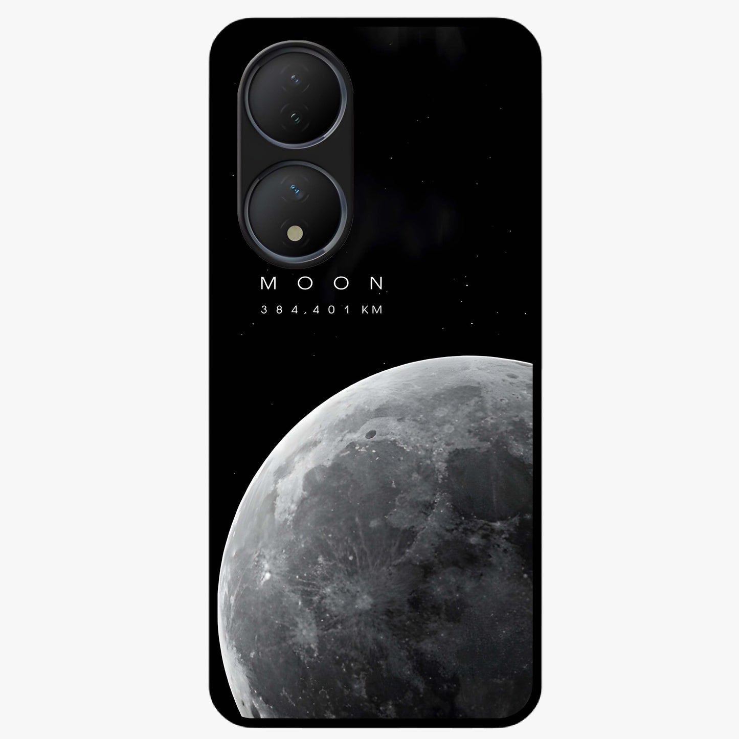 Cosmic Moon Glow Glass Case showing flat back view with glowing moon artwork and glossy glass finish.