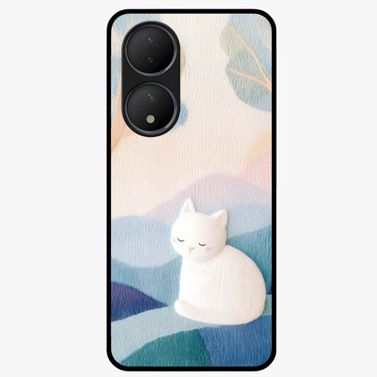 Cotton Dream Cat Glass Case showing flat back view with soft dreamy cat artwork and glossy glass finish.