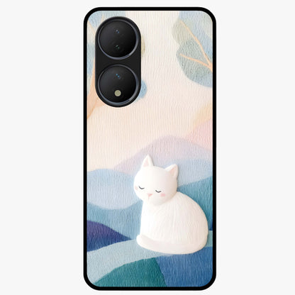 Cotton Dream Cat Glass Case showing flat back view with soft dreamy cat artwork and glossy glass finish.
