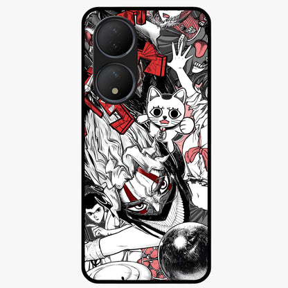 Crimson Chaos Panel Glass Case showing flat back view with bold crimson abstract artwork and glossy glass finish.