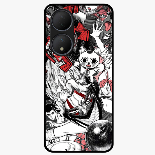 Crimson Chaos Panel Glass Case showing flat back view with bold crimson abstract artwork and glossy glass finish.