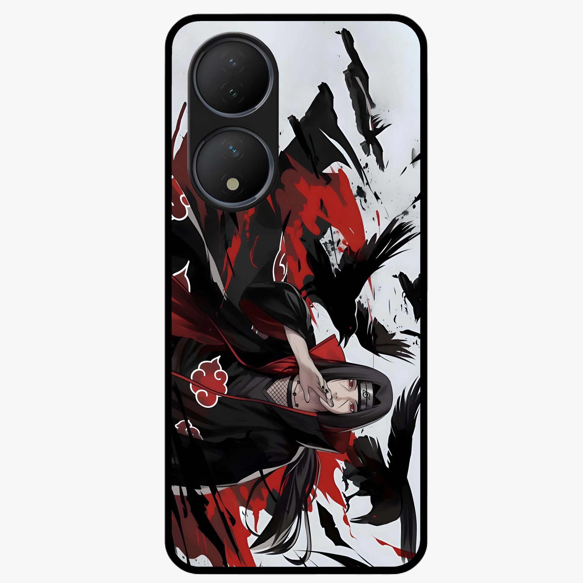 Crimson Crow Illusion Glass Case showing flat back view with artistic crow illusion artwork and glossy glass finish.