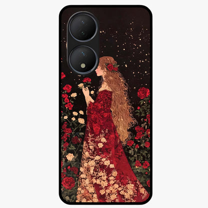 Crimson Dreams Glass Case showing flat back view with dreamy crimson artwork and glossy glass finish.