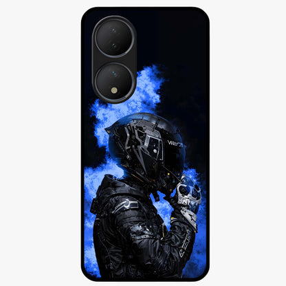 Cyber Sentinel Protocol Glass Case showing flat back view with futuristic cyber themed artwork and glossy glass finish.