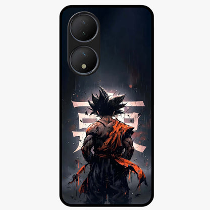 Dark Warrior In Rain Glass Case showing flat back view with warrior artwork in rainy atmosphere and glossy glass finish.