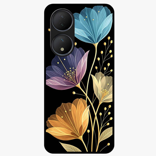 Delicate Multicolor Flowers Glass Case showing flat back view with vibrant floral artwork and glossy glass finish.