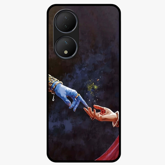 Divine Touch Eternal Glass Case showing flat back view with spiritual themed artwork and glossy glass finish.