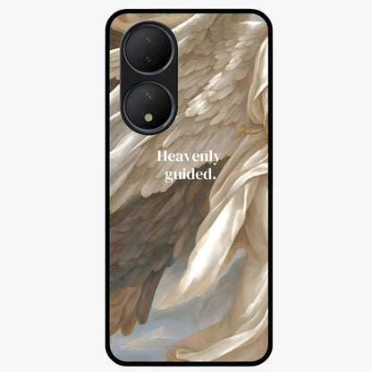 Divine Winged Grace Glass Case showing flat back view with elegant wing inspired artwork and glossy glass finish.