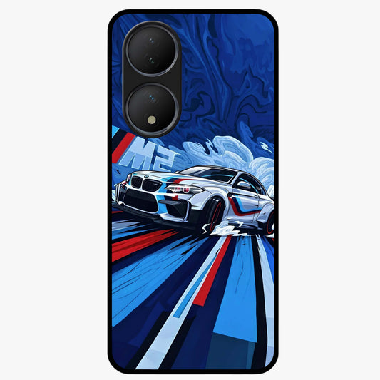 Drift Power Rush Glass Case showing flat back view with dynamic racing inspired artwork and glossy glass finish.