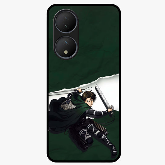Emerald War Vanguard Glass Case showing flat back view with powerful warrior themed artwork and glossy glass finish.