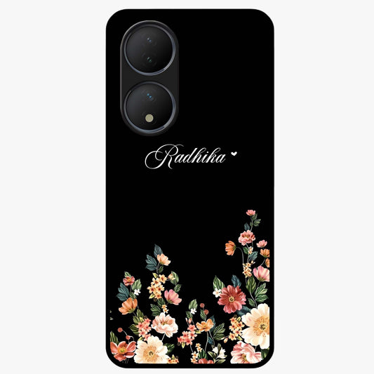 Floral Design With a Custom Personalized Name Glass Case showing flat back view with floral artwork and personalized name design.