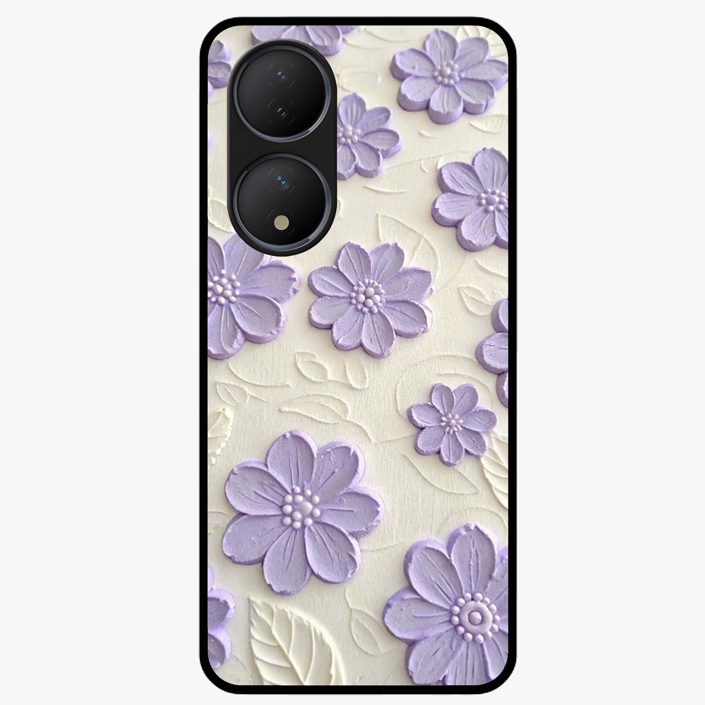 Floral Wall Art With Purple Flowers Glass Case showing flat back view with purple flower artwork and glossy glass finish.
