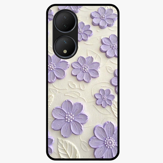 Floral Wall Art With Purple Flowers Glass Case showing flat back view with purple flower artwork and glossy glass finish.