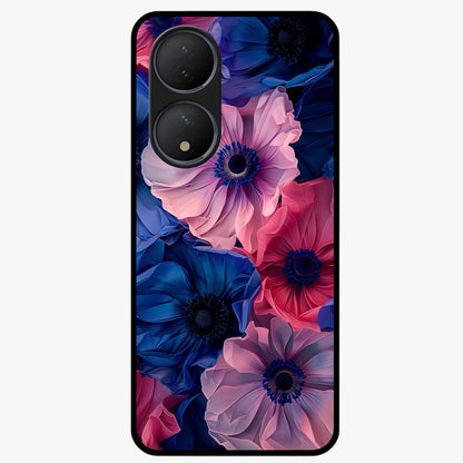 Flower Paper Art Pattern Glass Case showing flat back view with paper cut style floral artwork and glossy glass finish.