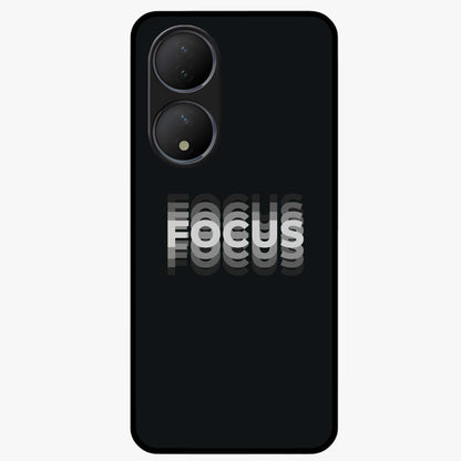 Focus Mode On Glass Case showing flat back view with bold motivational typography design and glossy glass finish.