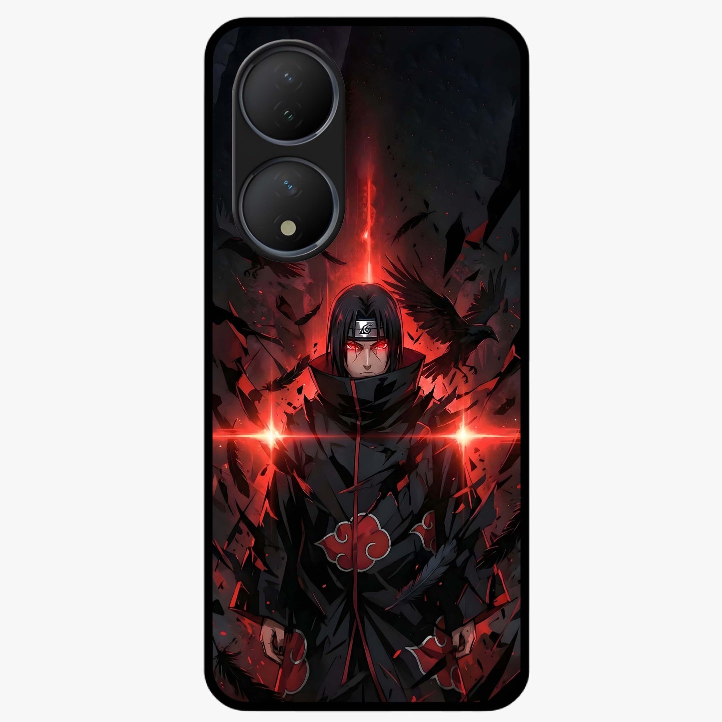 Focused Blade Discipline Glass Case showing flat back view with warrior sword themed artwork and glossy glass finish.