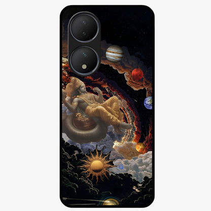 Galactic Divine God Glass Case showing flat back view with divine cosmic themed artwork and glossy glass finish.