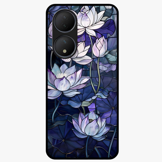Gloss Petal Rush Glass Case showing flat back view with glossy flower petal artwork and smooth glass finish.