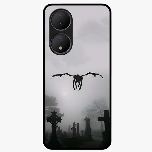 Graveyard Shadow Descent Glass Case showing flat back view with dark graveyard themed artwork and glossy glass finish.