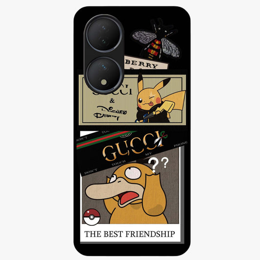Gucci Play Mashup Glass Case showing flat back view with luxury inspired graphic artwork and glossy glass finish.
