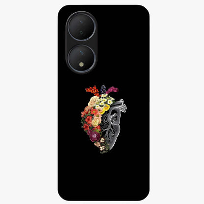 Heart With Flowers Glass Case showing flat back view with heart shaped floral artwork and glossy glass finish.