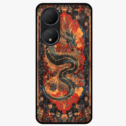 Inferno Dragon Soul Glass Case showing flat back view with fiery dragon artwork and glossy glass finish.