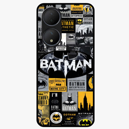 Knight Gotham Rise Glass Case showing flat back view with dark hero inspired artwork and glossy glass finish.